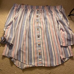 Striped Button-Down Shirt - Blue and Pink